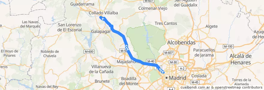 Mapa del recorrido Bus 687: Madrid (Moncloa) → Collado Villalba de la línea  en بخش خودمختار مادرید.