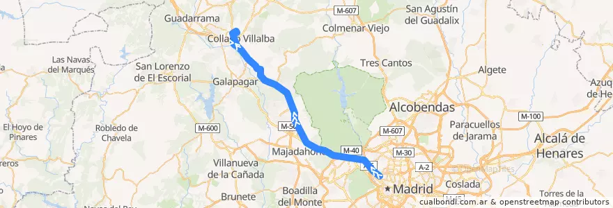 Mapa del recorrido Bus 673: Madrid (Moncloa) → Collado Villalba (Hospital) de la línea  en منطقة مدريد.
