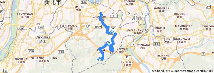 Mapa del recorrido 新北市新巴士F512 自強國中-烘爐地 de la línea  en 中和區.