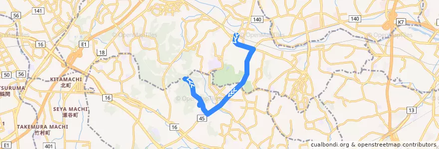 Mapa del recorrido 136: 中山駅 → よこはま動物園北門 de la línea  en 요코하마시.