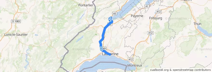 Mapa del recorrido S1: Grandson => Lausanne de la línea  en Vaud.