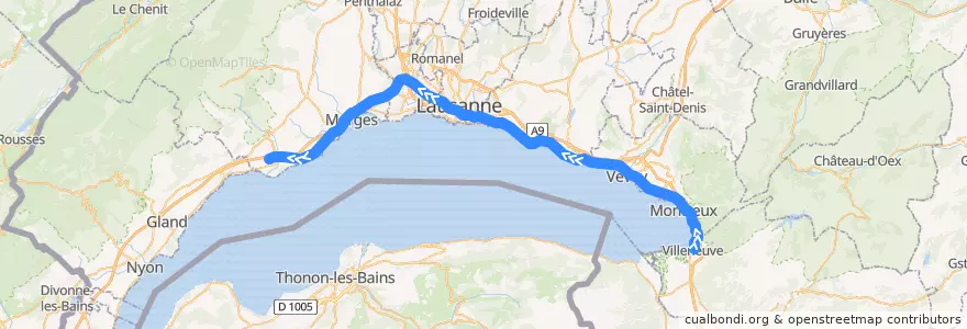 Mapa del recorrido S3: Villeneuve => Allaman de la línea  en Waadt.