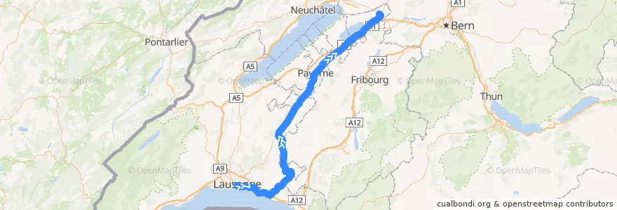 Mapa del recorrido S9: Lausanne => Kerzers de la línea  en Suíça.