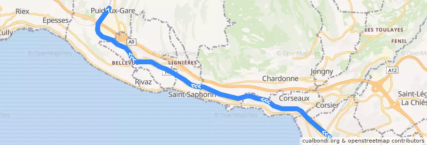 Mapa del recorrido S7: Vevey => Puidoux de la línea  en Vaud.