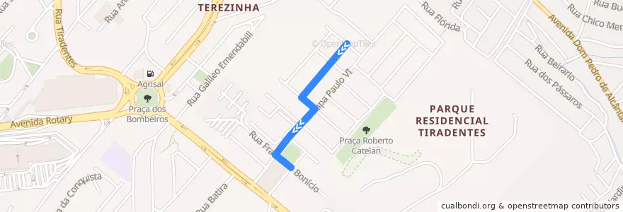 Mapa del recorrido 02: JD. IRAJÁ - TABOÃO de la línea  en São Bernardo do Campo.