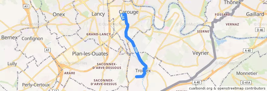 Mapa del recorrido Bus 45: Carouge-Tours → Troinex-Ville de la línea  en Geneva.