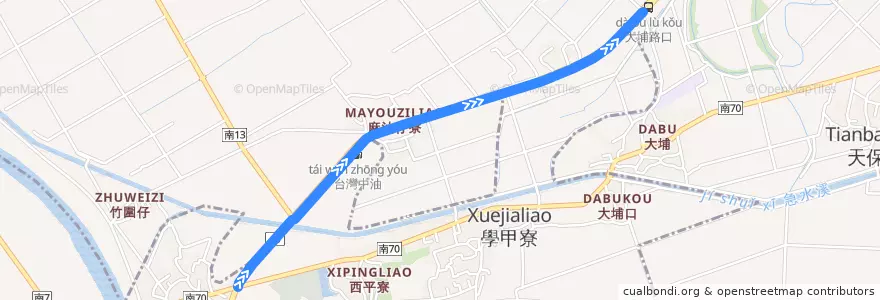 Mapa del recorrido 棕幹線(返程繞駛麻油寮) de la línea  en Xuejia District.
