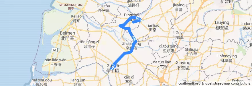 Mapa del recorrido 棕11(往頑皮世界_往程) de la línea  en Tainan.