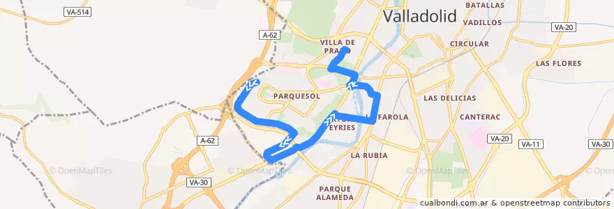 Mapa del recorrido Bus 10: Villa de Prado => Parquesol de la línea  en Valladolid.