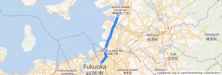 Mapa del recorrido 西鉄バス22N番系統 de la línea  en 福岡市.
