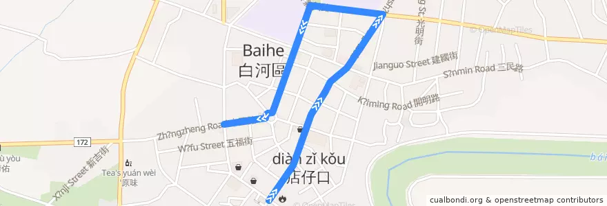 Mapa del recorrido 黃幹線(繞駛白河商工_往程) de la línea  en 白河區.