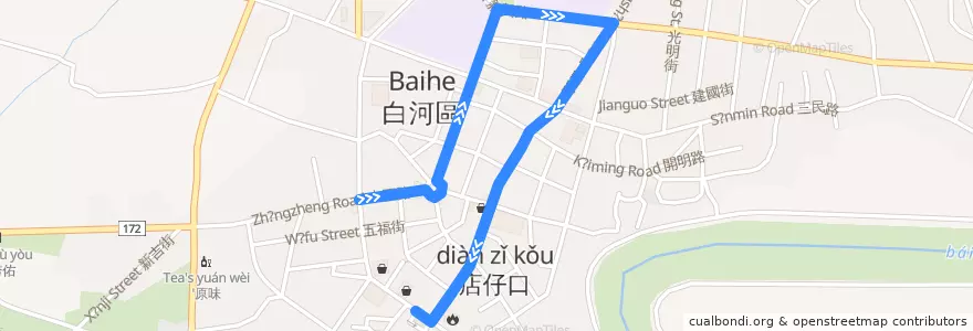 Mapa del recorrido 黃幹線(繞駛白河商工_返程) de la línea  en 白河區.