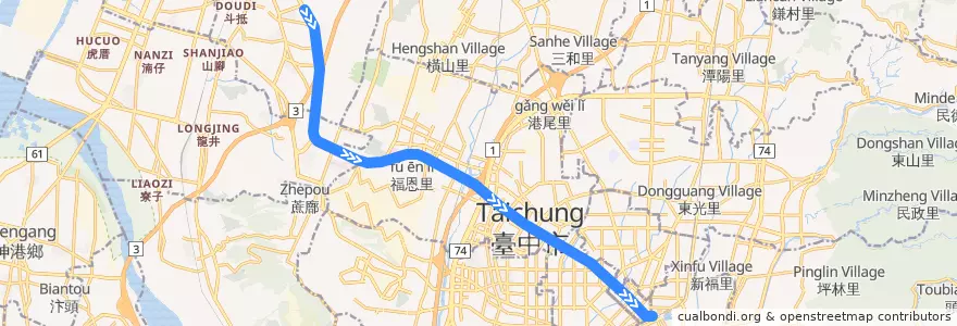 Mapa del recorrido 300路 (往臺中火車站_往程) de la línea  en Taichung.