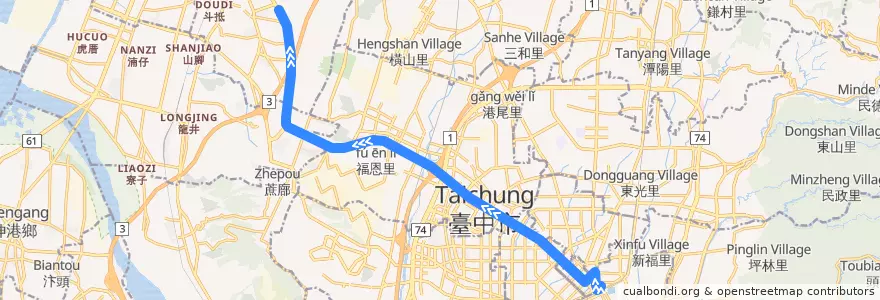 Mapa del recorrido 300路 (往靜宜大學_返程) de la línea  en 타이중 시.