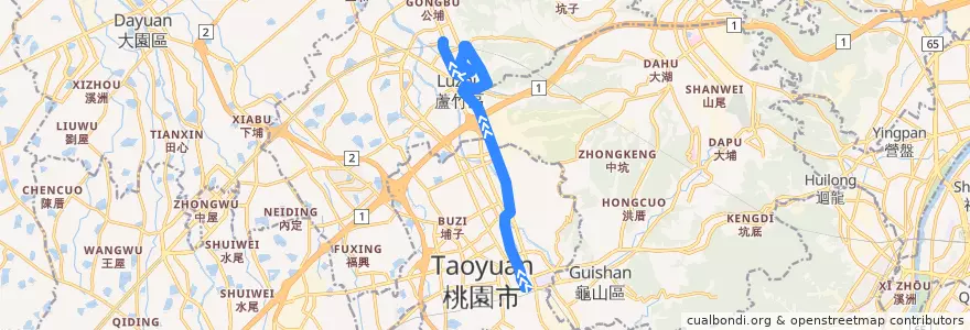 Mapa del recorrido 5014 桃園->南崁 (經南祥路) de la línea  en 桃園市.