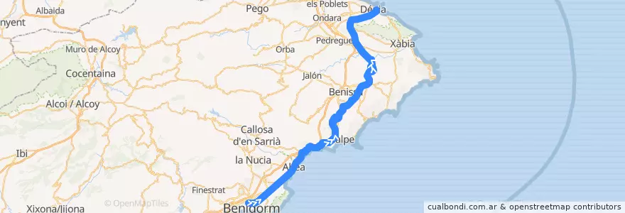 Mapa del recorrido Ferrocarril Alacant-Dénia de la línea  en Alicante.