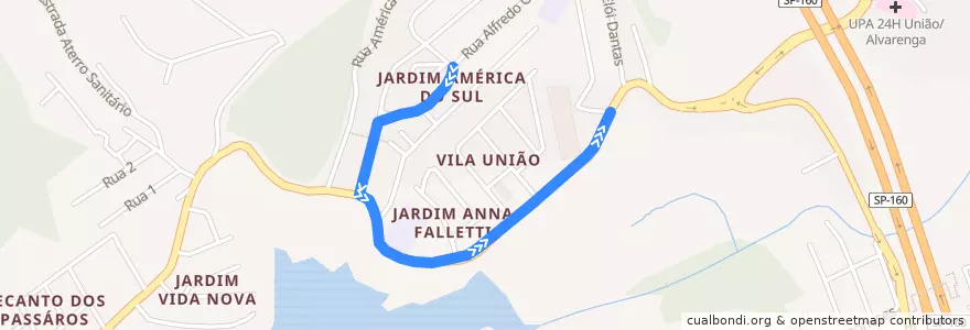 Mapa del recorrido 05: Jd. Laura /J. de Barro - Paço de la línea  en São Bernardo do Campo.