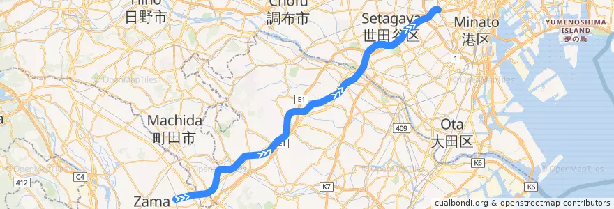 Mapa del recorrido 東急田園都市線 de la línea  en Jepun.