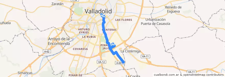 Mapa del recorrido Bus 14: Pza. España => Pol. San Cristóbal de la línea  en Вальядолид.