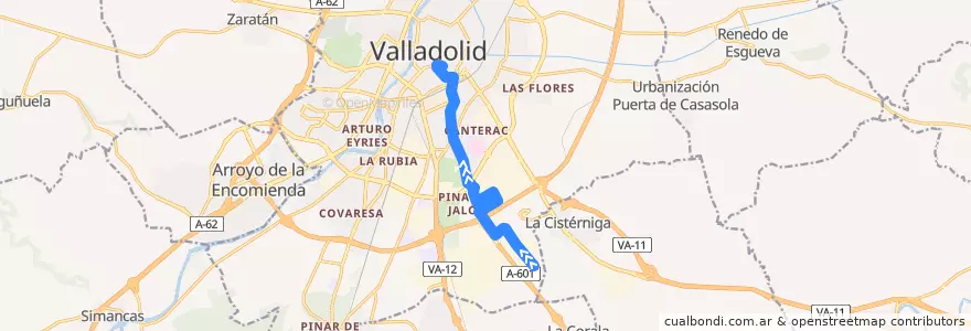 Mapa del recorrido Bus 14: Pol. San Cristóbal => Pza. España de la línea  en Valladolid.