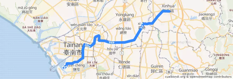 Mapa del recorrido 綠17(往新化_往程) de la línea  en Tainan.