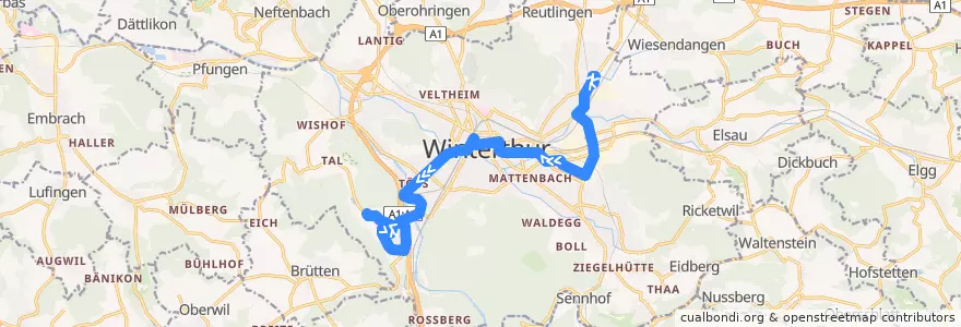 Mapa del recorrido Bus 5: Technorama → Dättnau de la línea  en Winterthur.