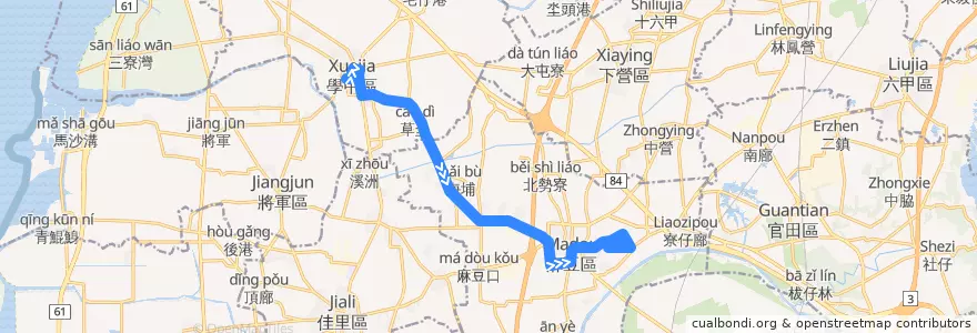 Mapa del recorrido 棕10(往程) de la línea  en 臺南市.