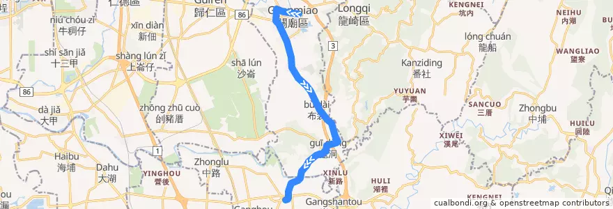 Mapa del recorrido 紅13(往程) de la línea  en Guanmiao.