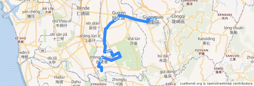 Mapa del recorrido 紅14(往程) de la línea  en Distretto di Guiren.