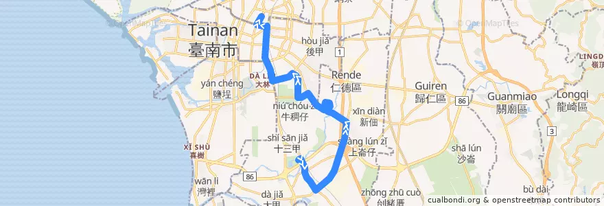 Mapa del recorrido 紅4(往臺南公園_返程) de la línea  en Тайнань.