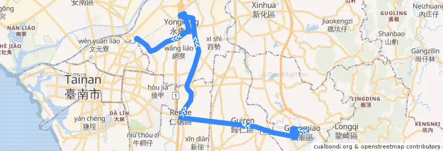 Mapa del recorrido 紅10(正線_往程) de la línea  en Тайнань.