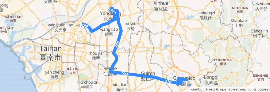 Mapa del recorrido 紅10(正線_返程) de la línea  en Tainan.