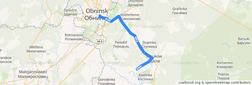 Mapa del recorrido Автобус Жуков - Обнинск de la línea  en Жуковский район.