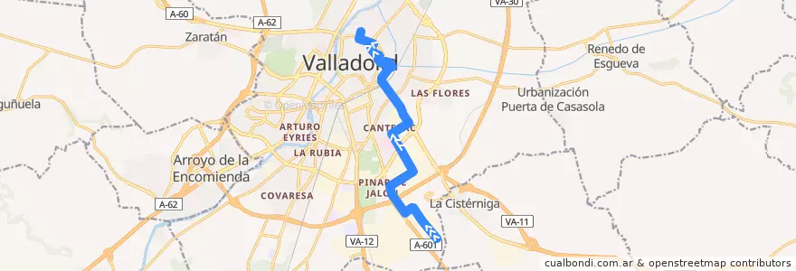 Mapa del recorrido Bus 17: Pol. San Cristóbal => Rondilla de la línea  en Вальядолид.
