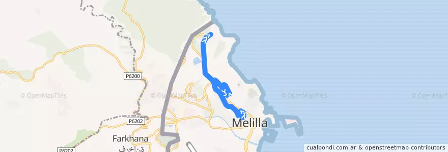 Mapa del recorrido Línea 5 (Ida) de la línea  en Мелилья.