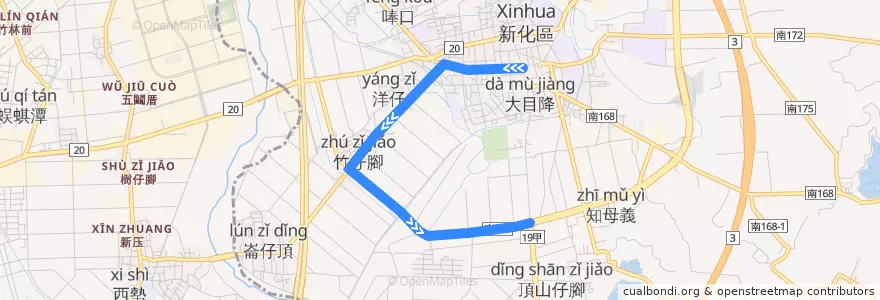 Mapa del recorrido 綠16(繞駛統一花園社區_往程) de la línea  en 新化區.