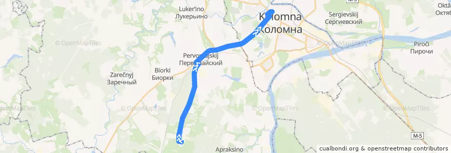Mapa del recorrido Автобус: № 23 «Большое Карасёво – Коломна (Старая Коломна)» de la línea  en Коломенский городской округ.