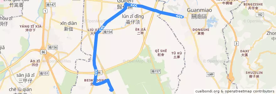 Mapa del recorrido 綠16(延駛高鐵台南站_往程) de la línea  en District de Guiren.