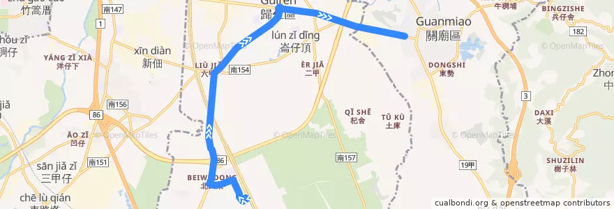 Mapa del recorrido 綠16(延駛高鐵台南站_返程) de la línea  en Guiren District.