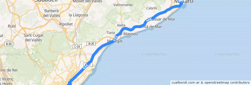 Mapa del recorrido e11.1: Mataró Centre => Barcelona de la línea  en Barcelona.