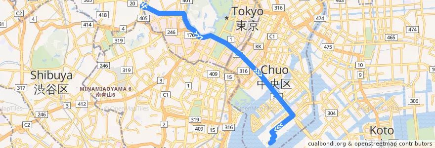 Mapa del recorrido グリーンアローズ de la línea  en 東京都.