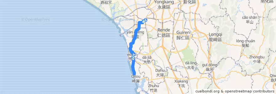 Mapa del recorrido 1路(正線_往程) de la línea  en Tainan.