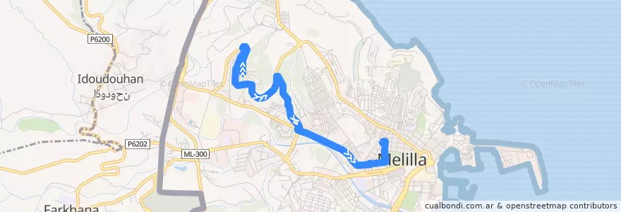 Mapa del recorrido Línea 6 (Vuelta) de la línea  en Melilla.