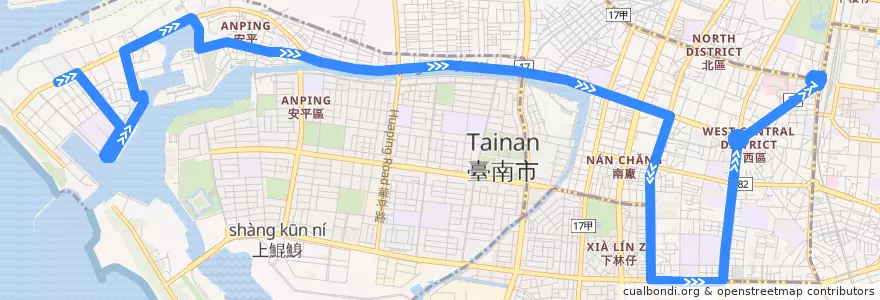 Mapa del recorrido 2路(往安平_返程) de la línea  en 타이난 시.