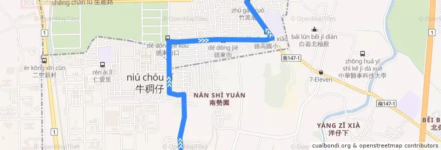 Mapa del recorrido 3路(延駛全福新城_返程) de la línea  en Tainan.