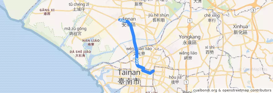 Mapa del recorrido 3路(往海東國小_返程) de la línea  en 臺南市.