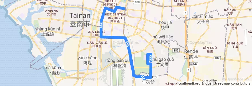 Mapa del recorrido 5路(往市立醫院_返程) de la línea  en Tainan.