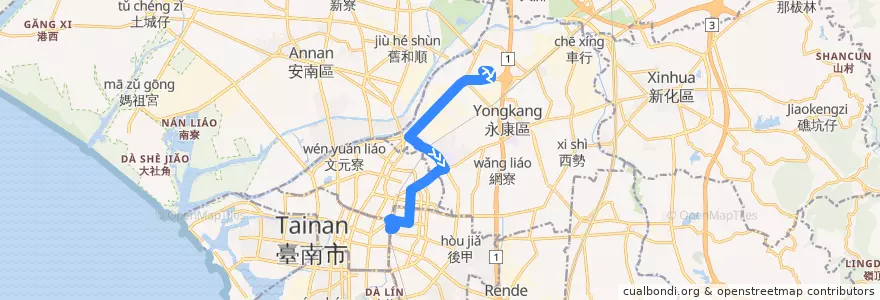 Mapa del recorrido 5路(往鹽行_返程) de la línea  en Tainan.