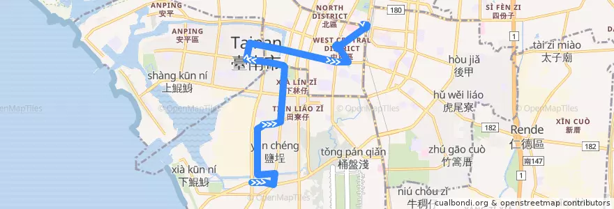 Mapa del recorrido 6路(往新興國宅_返程) de la línea  en 台南市.