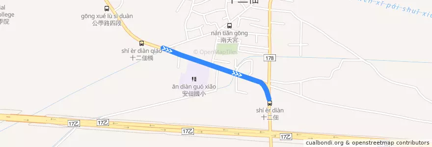 Mapa del recorrido 7路(不繞駛十二佃_返程) de la línea  en 安南區.